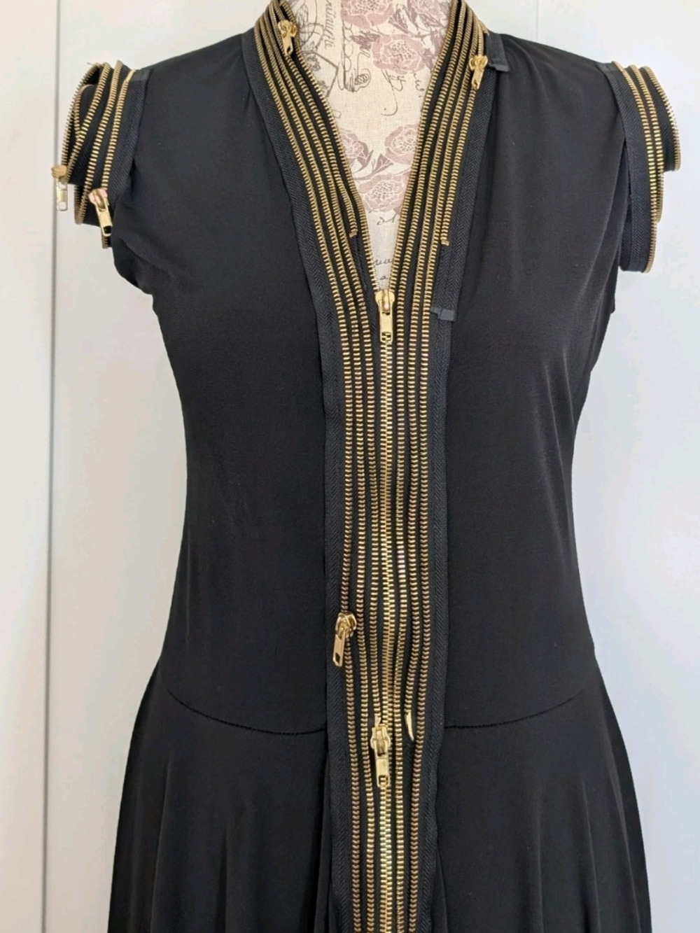 Black Dress with Gold Zipper Trim